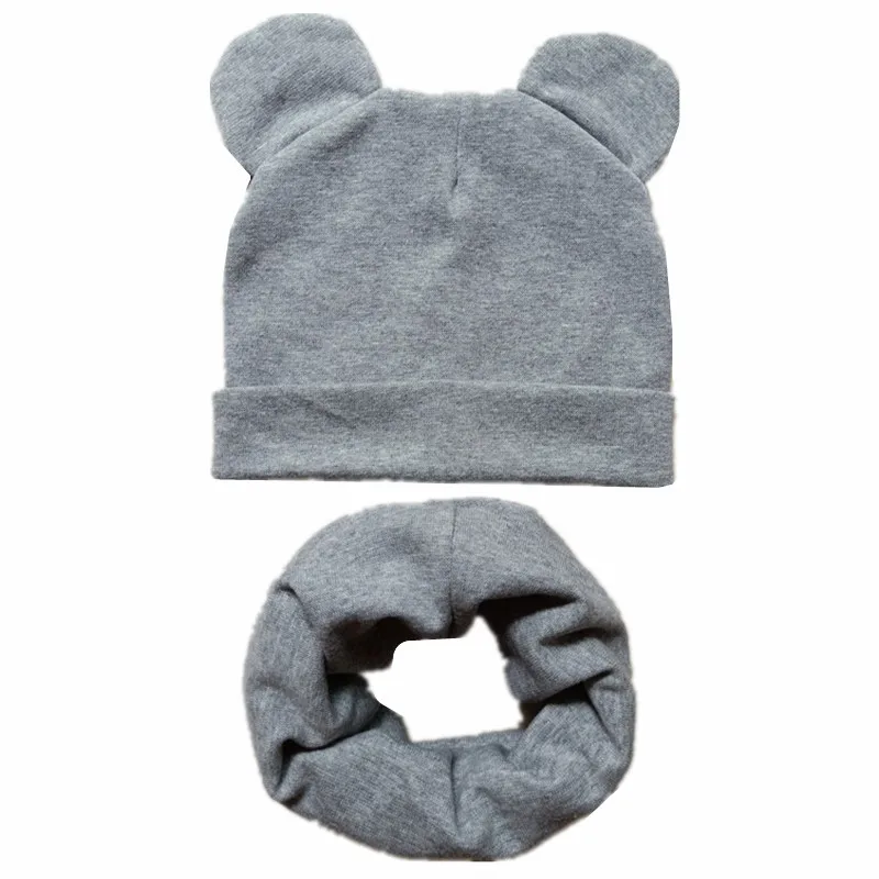 dark gray Новая хлопковая детская шляпа, шарф, комплект, детский красивый комплект из шапки с ушками шапки бини шапки высокое качество для маленьких мальчиков и девочек шапки и шарфа комплект Детские шляпы реквизит для фотосессии - Цвет: dark gray