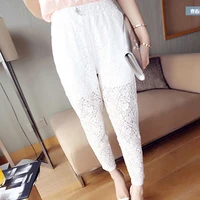 free shipping 2017 new fashion 34 pants women trousers plus size s 10xl summer lace pencil white and black ankle length pants