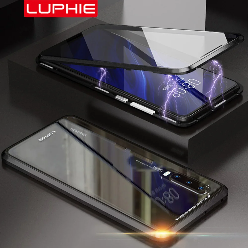 Оригинальный магнитный чехол Luphie 360 градусов для Huawei P30 Pro передняя + задняя 9H
