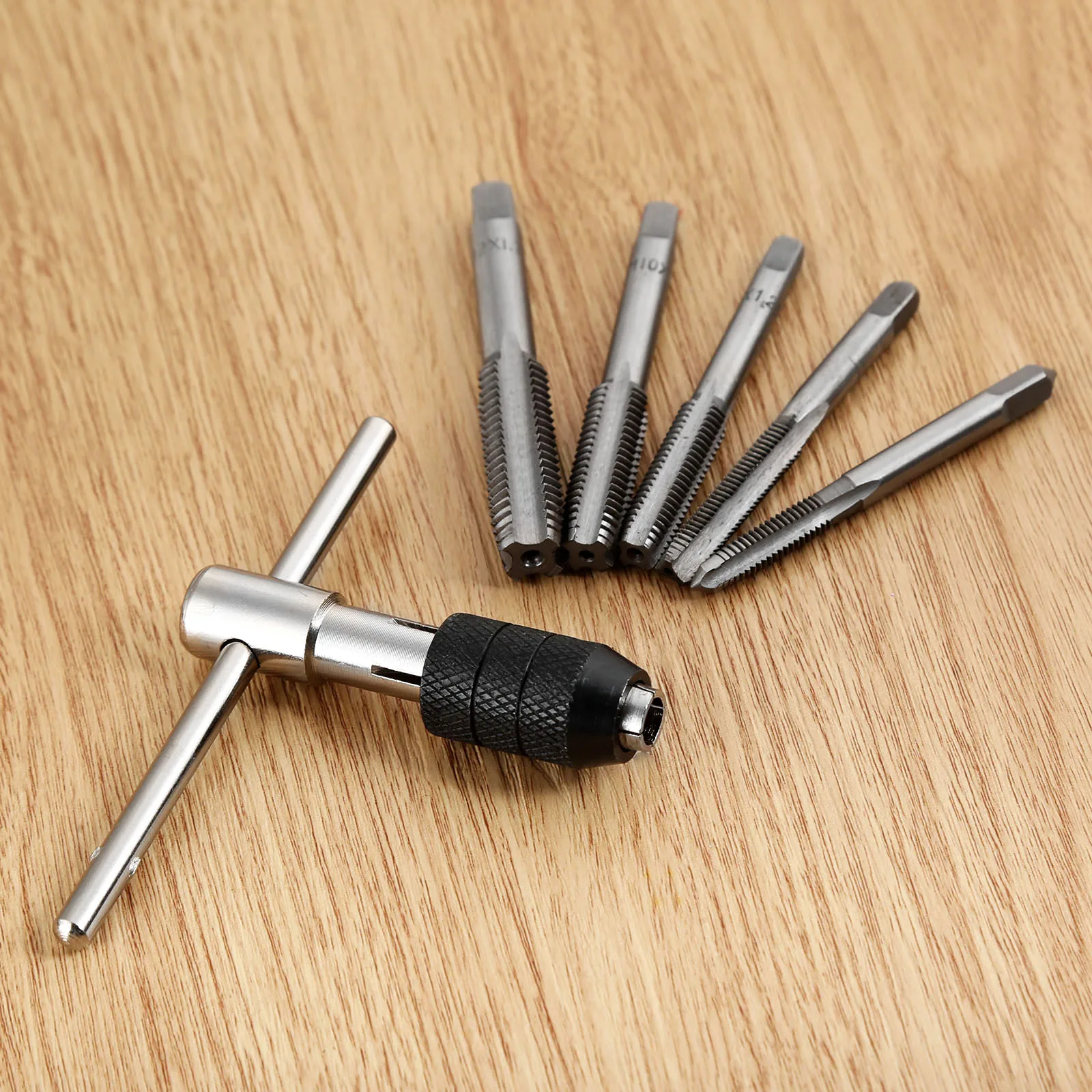 DRELD 6Pcs M6-M12 HSS Hand Taps Screw Thread Metric Plug Tap Set With 6mm-12mm Adjustable T-handle Wrench Tools | Инструменты