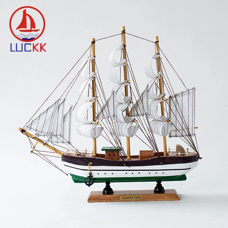 

LUCKK 33CM Handmade Mediterranean Sailing Boat Model Home Decor Room Interior Ornaments Wood Crafts Marine Kids Gift Figurine