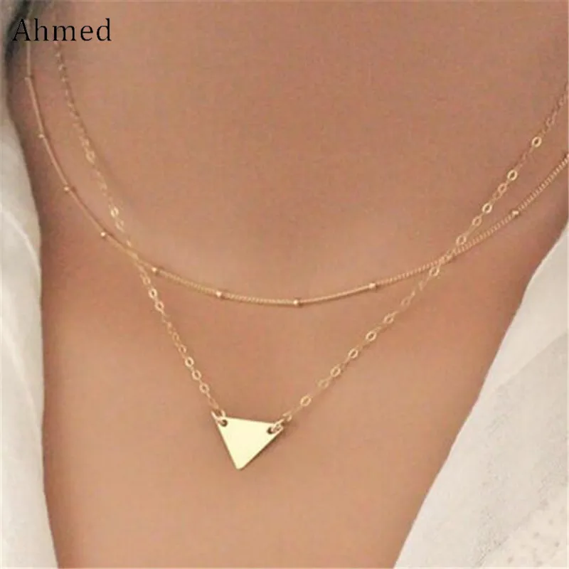 Женское Двухслойное ожерелье чокер с подвеской в виде треугольника|necklace women|pendant