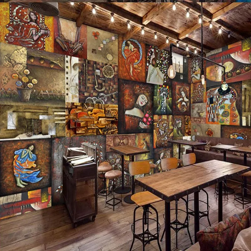 Фотообои на заказ обои для ресторана ретро ностальгическая картина маслом бара