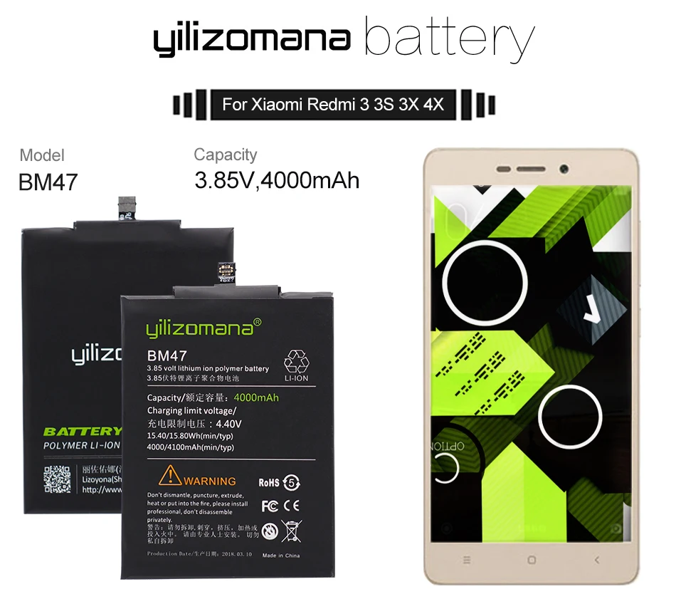 YILIZOMANA сменная батарея для телефона BM47 для Xiaomi Redmi 3 3S 4X3X3 Pro батареи 4000 мАч большая емкость Розничные инструменты для упаковки