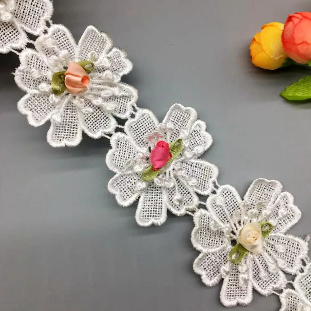 1 ярд винтажная Цветочная Роза Полиэстеровая кружевная ткань отделка вышитая