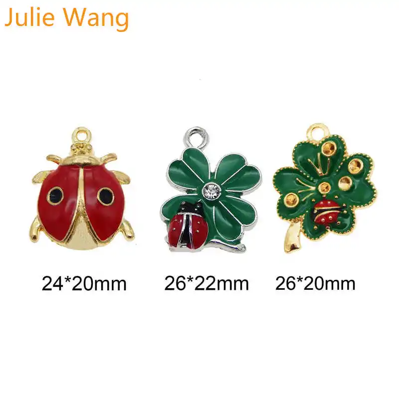 Julie Wang 6 шт. смешанный эмалевый Клевер Божья коровка милые шармы сплав ожерелье