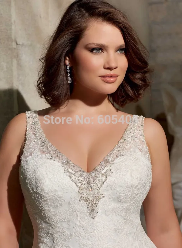 Discount Luxurious Lace Mermaid Wedding Dresses Fat Women 2015 New Arrival Sexy V Neck Backless Gowns Formal Wear Lady Vestido D | Свадьбы и