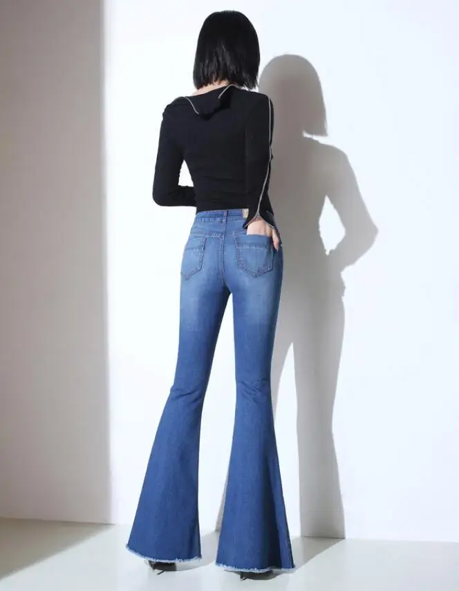 

2019 spring autumn new fashion Jeans woman casual women Flare pants slim hole wild plus size Denim pants femme trousers w758