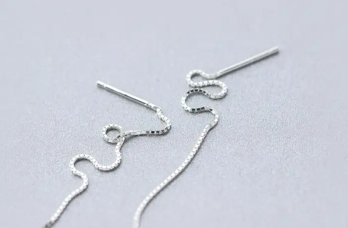 Real. 925 STERLING SILVER Ear Pull Through ginkgo Leaf Threader Earrings Piercing Long Box Chain C-E1639 | Украшения и аксессуары