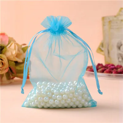 Сумки из органзы 10x15 см 50 шт bolsas de мешочек для украшений из органзы bolsitas de органза маленький Подарочный пакет sacchetti органза может логотип на заказ - Цвет: Lake Blue