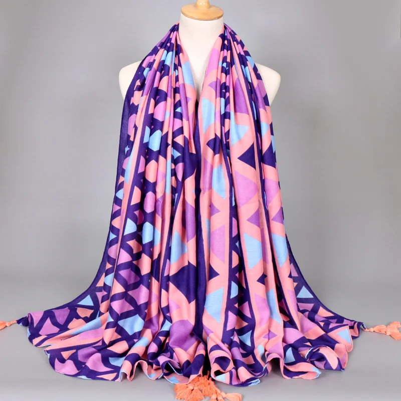 Женский шарф с геометрическим принтом 5 шт./лот модные хлопковые шарфы кисточками