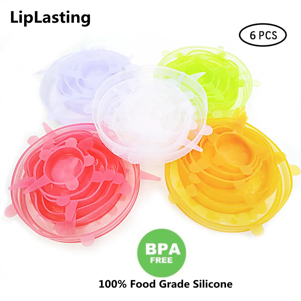 6 шт. силиконовые крышки растягивающиеся из универсальные всасывающий вакуум Еда
