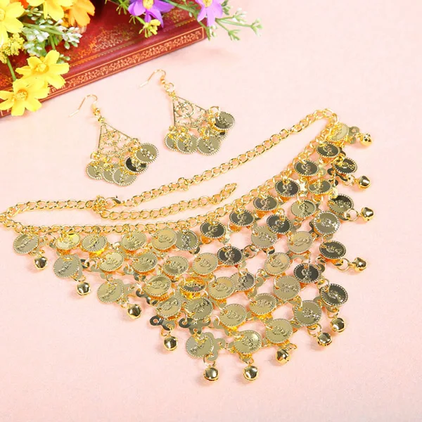 

Belly Dance Jewellery Costume Set Coin Necklace & 2 Earrings Jewelry Dancing 2017