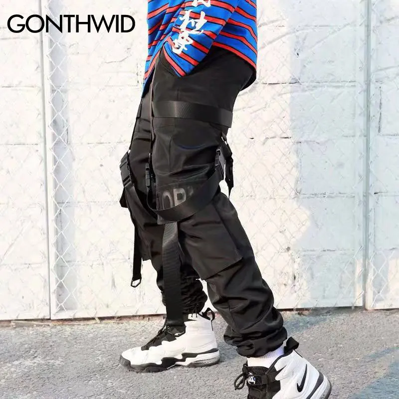 Джоггеры GONTHWID мужские с лентами и карманами брюки-карго уличная одежда