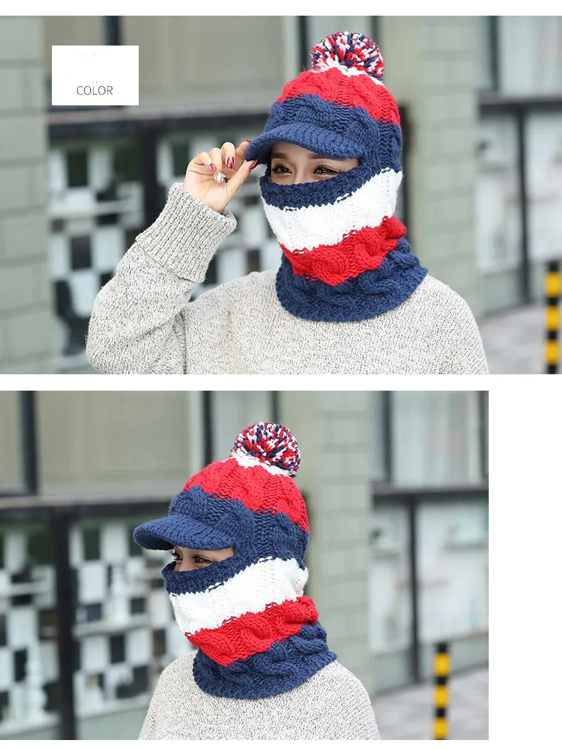 Bingyuanhaoxuan Зимние шапки Skullies Шапки зима Шапки для Для женщин шерстяной шарф Шапки Балаклава маска Gorras капюшон вязаная шапка