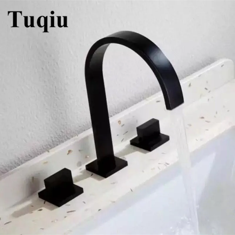 

Смеситель для раковины в ванной комнате латунь черный/золотой/Хромированный квадратный смеситель для раковины на раковину смеситель с 3 от...