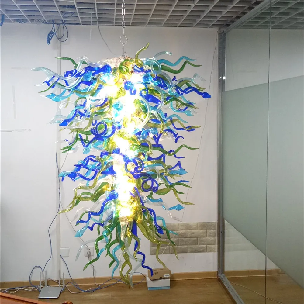 

Fancy Blue Green Glass Chandelier for Home Decor with LED Bulbs