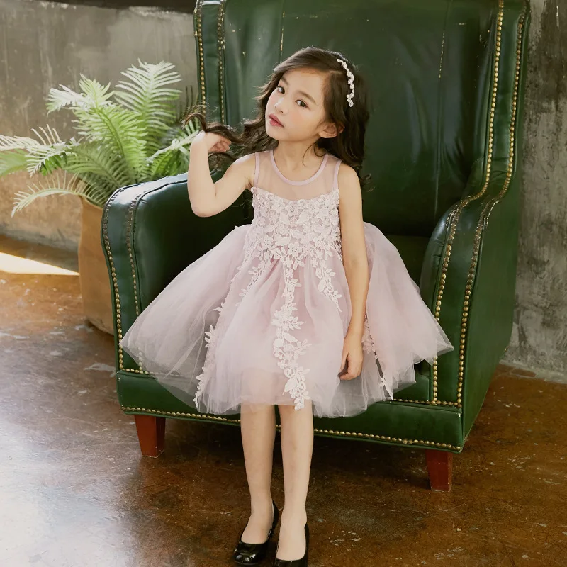 Girls Dress Mesh Sleeveless Children Wedding Birthday Party Dresses Kids Evening Ball Gowns Formal Clothes for DQ932 | Детская одежда и