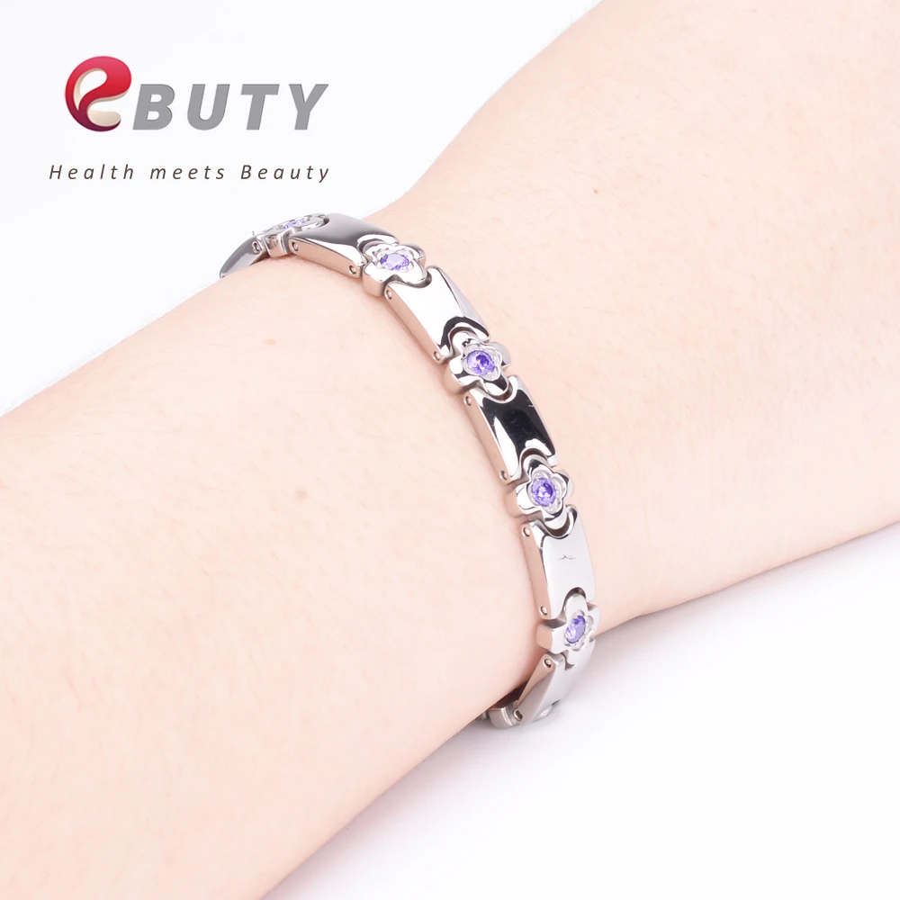 EBUTY CZ Crystal Bracelet Titanium Magnetic ION Healing Bracelets Health FIR Gift Jewelry Bangle for Women with Box images - 6