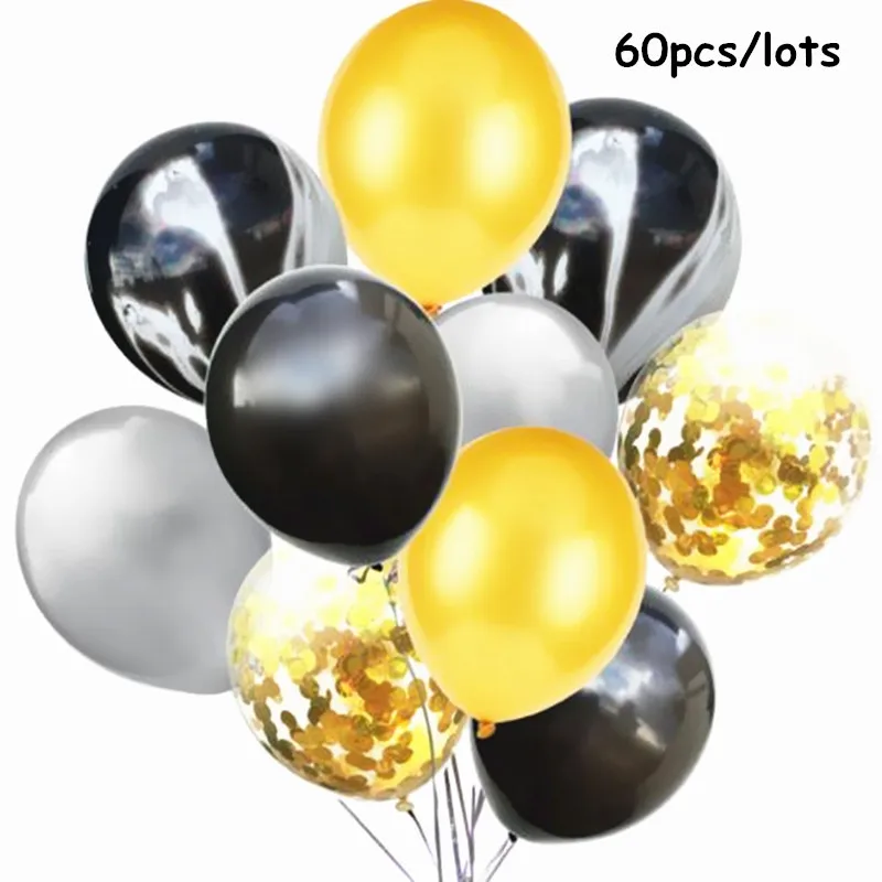 As shown 60 шт 12 дюймов Chrome баллоны латексные шары агат голубой розовый черное золото баллоны 10 шт Золото конфетти Шары Набор для вечерние Декор - Цвет: As shown