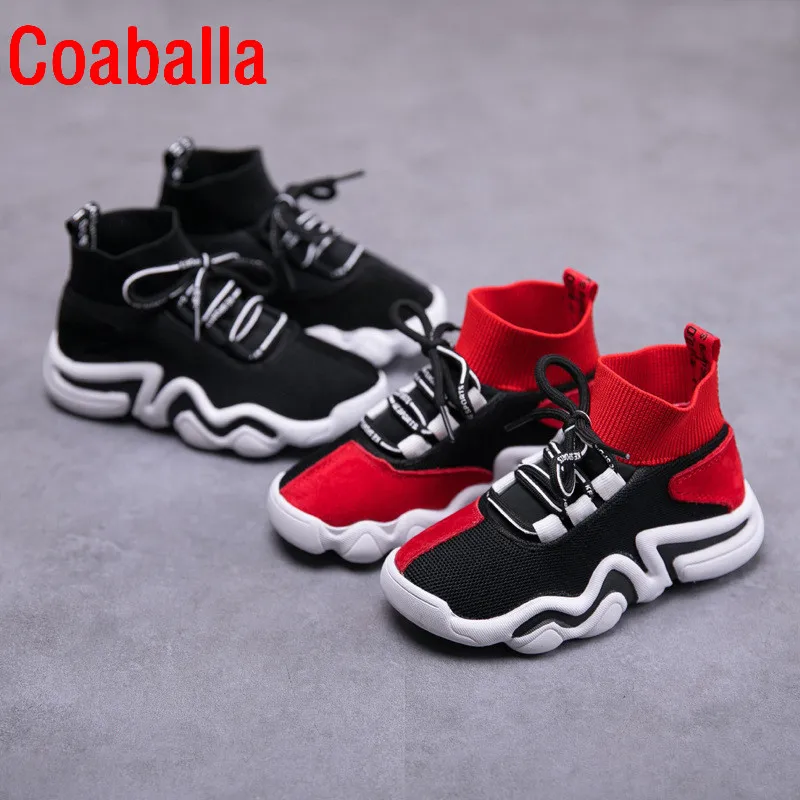 Winter 2018 Girls Boys Fashion Sock Style Sneakers Toddler/Little/Big Kid High Top Lace Up Trainers Children School Casual Shoes | Детская