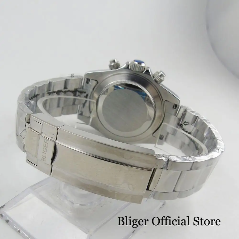 BLIGER Luxury 40mm White Dial Stainless Steel Bracelet Auto Date and Weekday Indicator
