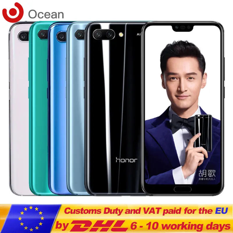 Смартфон Honor 10 с глобальной прошивкой Kirin 970 6 ГБ ОЗУ 128 Гб ПЗУ Android 8,1 NFC 5,84 ''3D изогнутый стеклянный экран Процессор AI