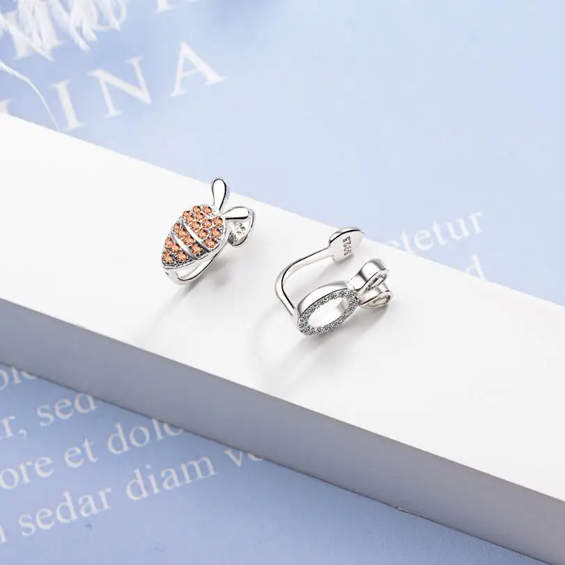 Новые асимметричные серьги-клипсы с цирконом в виде кролика и моркови для женщин