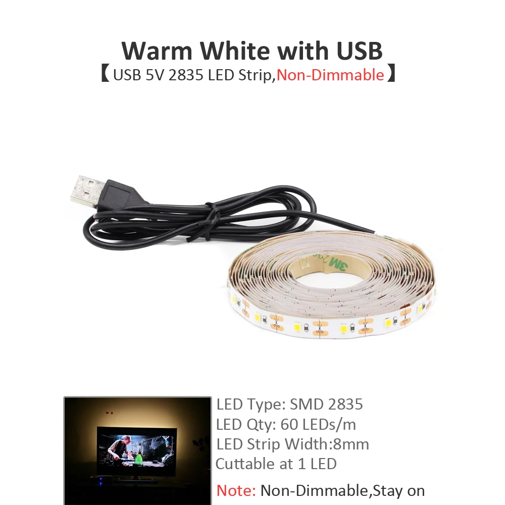 Warm White USB Set Светодиодная лента Bluetooth USB 5 V SMD 5050 3528 Водонепроницаемая RGB CCT Беспроводная Музыка USB светодиодные осветительные полосы для компьютера ТВ светильник - Испускаемый цвет: Warm White USB Set