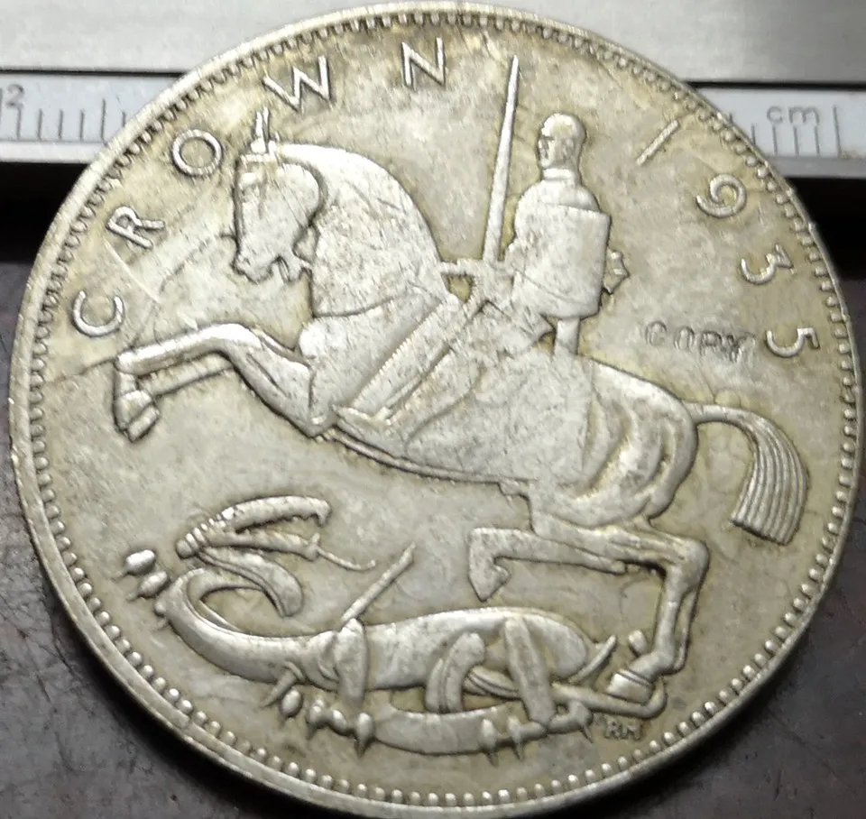 1935 Великобритания 1 Корона-Джордж V Серебряная годовщина Посеребренная копия