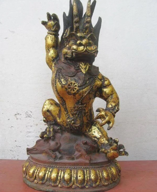 

12" Chinese copper bronze gild Buddhism dragon king buddha Sculpture statue