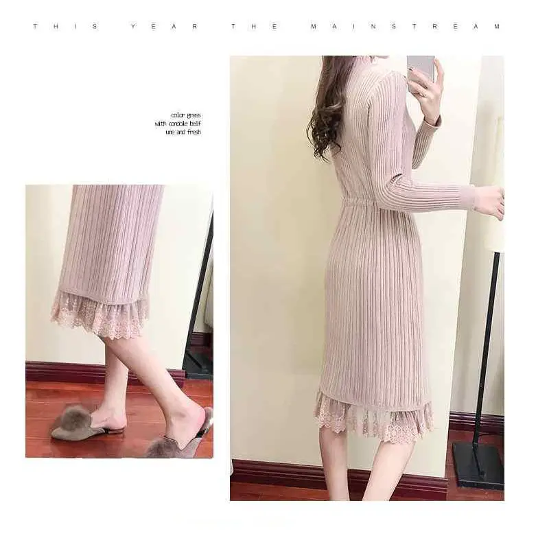 

New Long Knitted Dress Women 2019 Spring Fashion Women's Lace Knitted Bodycon Dress Long Sweater Pullovers Loose Vestidos f187