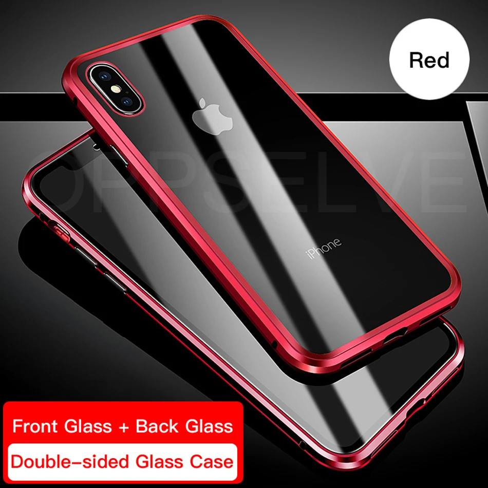 Двухсторонний Магнитный чехол для телефона для iPhone XR XS MAX X 10 чехол из закаленного стекла для iPhone 8 7 6 6S Plus металлический магнитный чехол