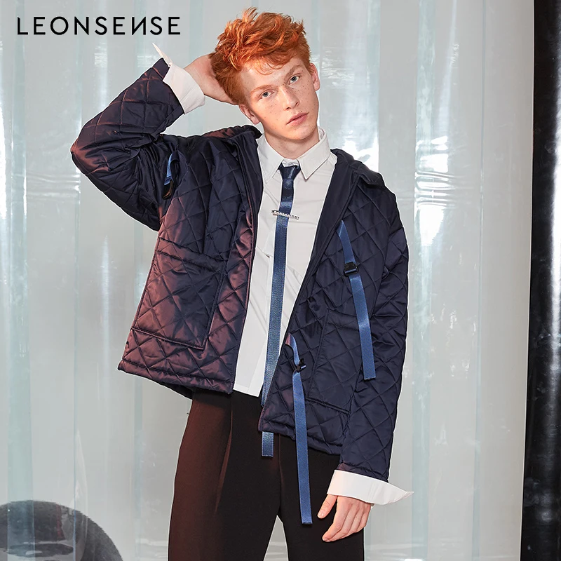 Leonsense зимние парки с капюшоном для мужчин куртка модная рубашка плед карман