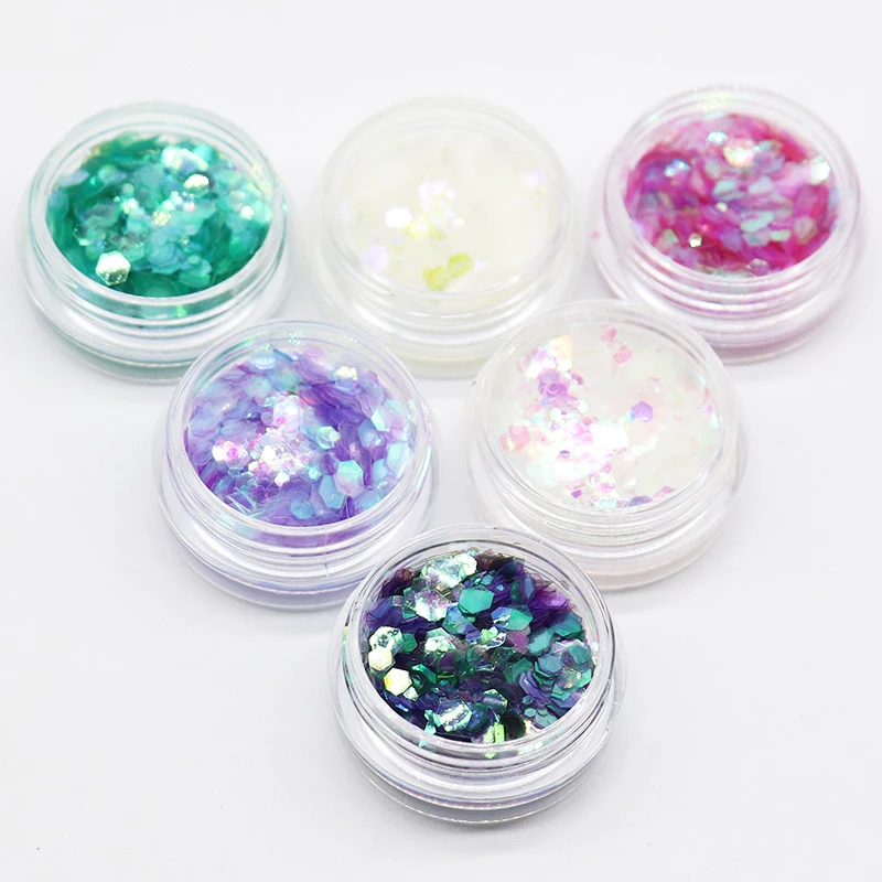 6 коробок шестигранные блестки для ногтей пыль Сияющие Блестки 1 мм 2 3 Смешанные