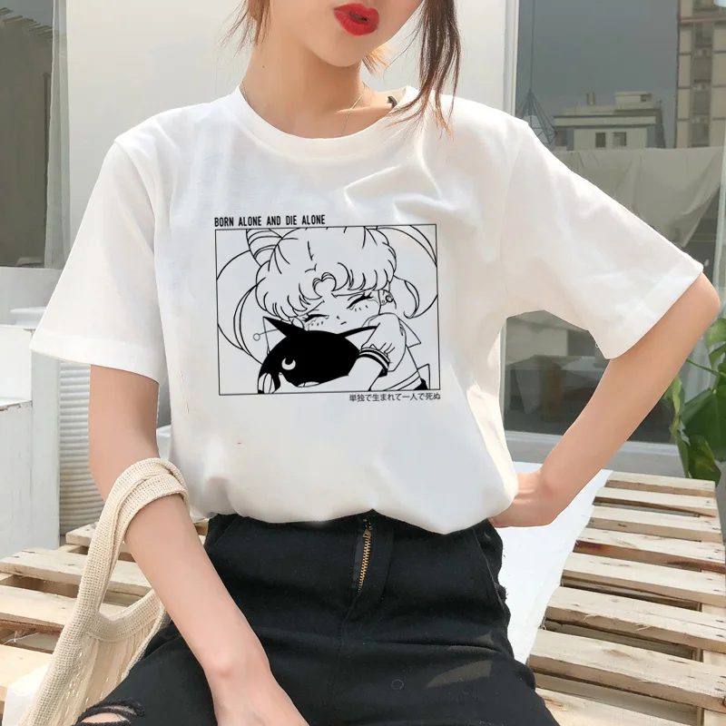 Сейлор Мун летняя модная футболка Женская Harajuku Веселая футболка милый кот футболка Мультфильм Ulzzang футболки kawaii одежда