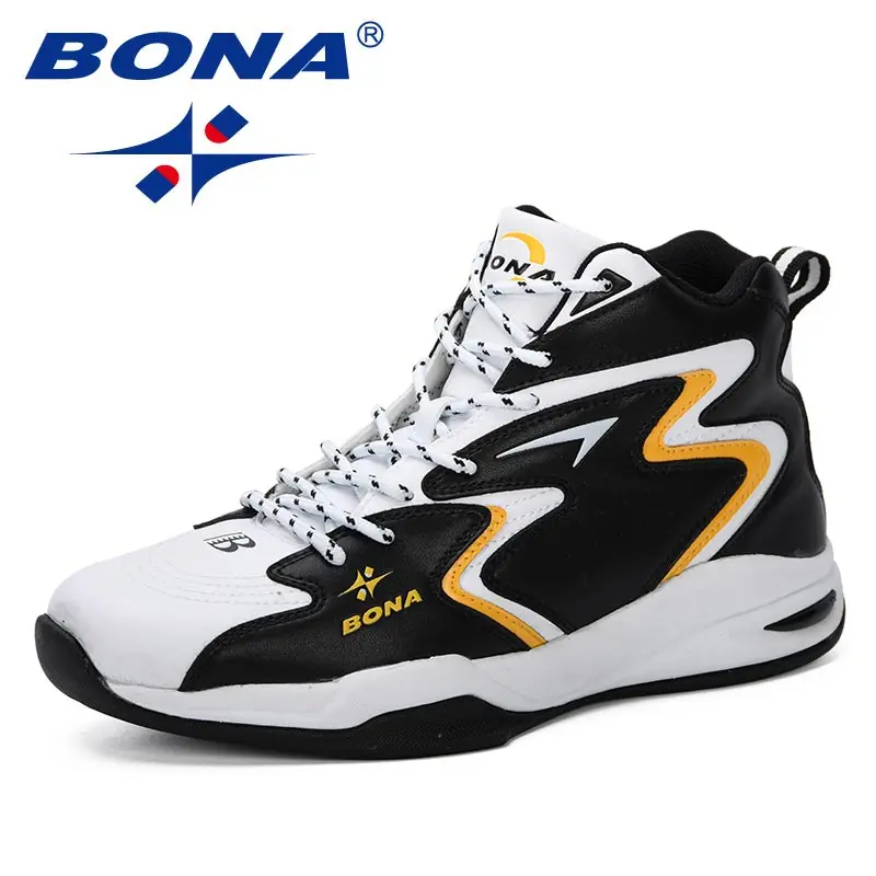 WHITE BLACK YELLOW BONA/Новинка года; популярные мужские баскетбольные кроссовки на толстой подошве; Мужская Спортивная обувь; мужские баскетбольные кроссовки для мальчиков - Цвет: WHITE BLACK YELLOW