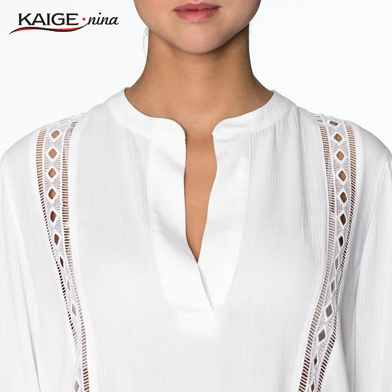 Kaige. Нина Женщины Топы Осень Офис Чистый Цвет Выдалбливают Плюс Размер Женщин