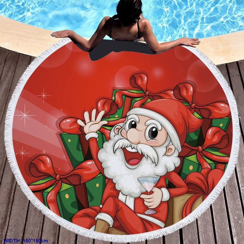 1 шт. 150*150 см DIY полотенце Merry Christmas микрофибра и кисточка полотенце с принтом используется для пикника Рождество пляж полотенце catoon