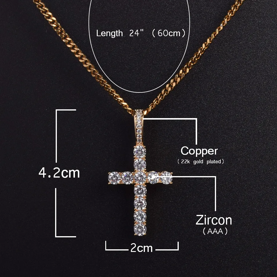 Для мужчин и женщин AAA циркон крест кулон Золото Серебро Медь Материал Iced Out CZ крест подвески, ожерелья, цепи модные хип хоп ювелирные изделия