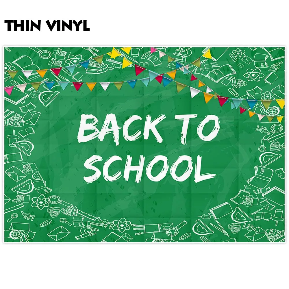 Allenjoy fundo fotografico backdrop green chalkboard back to school icon hand drawing colorful flags background for the photo |