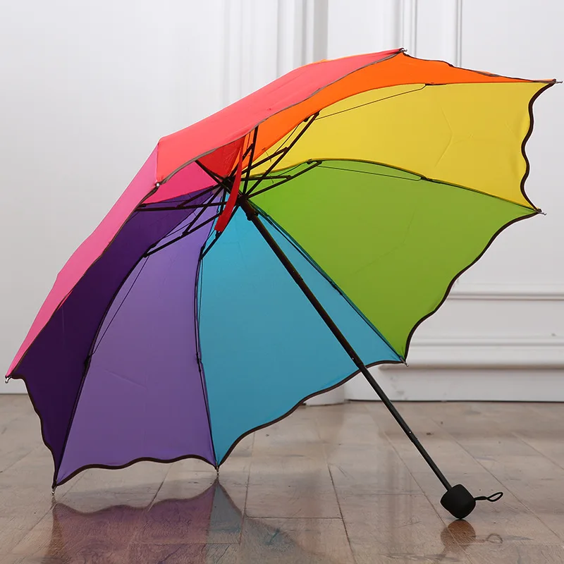 rainbow Зонт от дождя для женщин, складные женские зонты, удобные, крепкие, брендовые, для принцессы, 92 см, для путешествий на открытом воздухе, paraguas - Цвет: rainbow