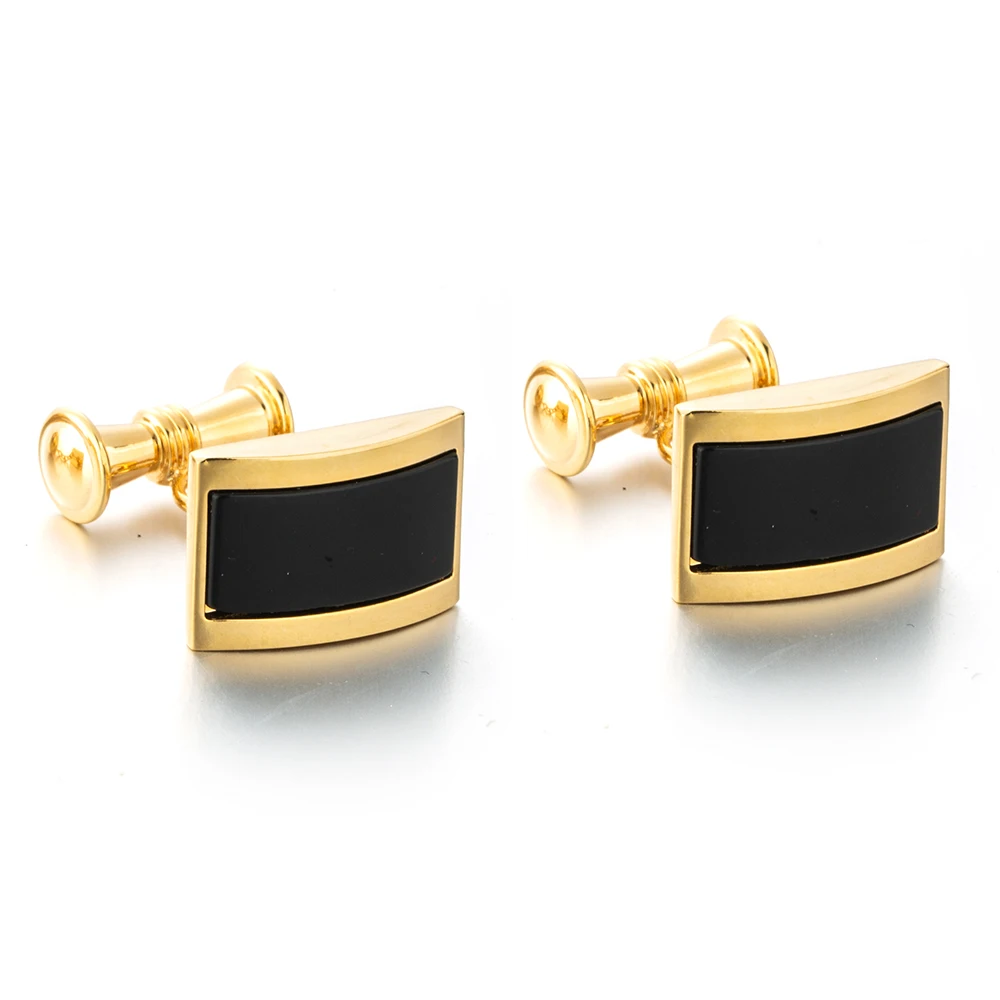 VAGULA Cufflinks Luxury gift Suit Shirt Gemelos 24K Gold-color Button Chain Black Stone Cuff links Men Jewelry Drop ship 135 | Украшения и