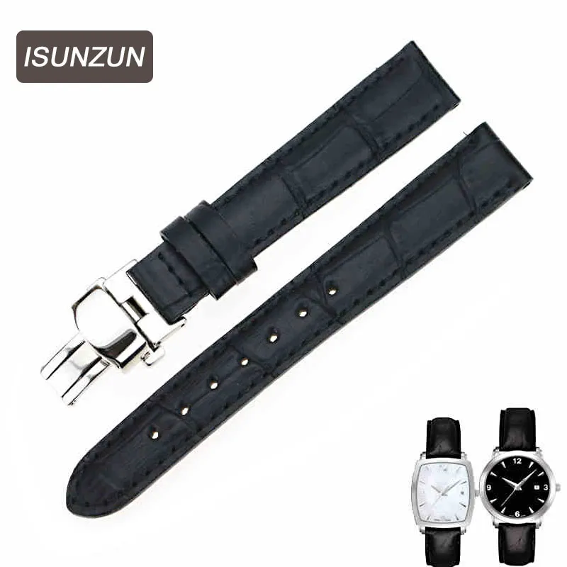 Браслет ISUNZUN 13 мм для Tissot 1853 T057.910 T057.210 кожаный ремешок T057 Альтернативный Черный