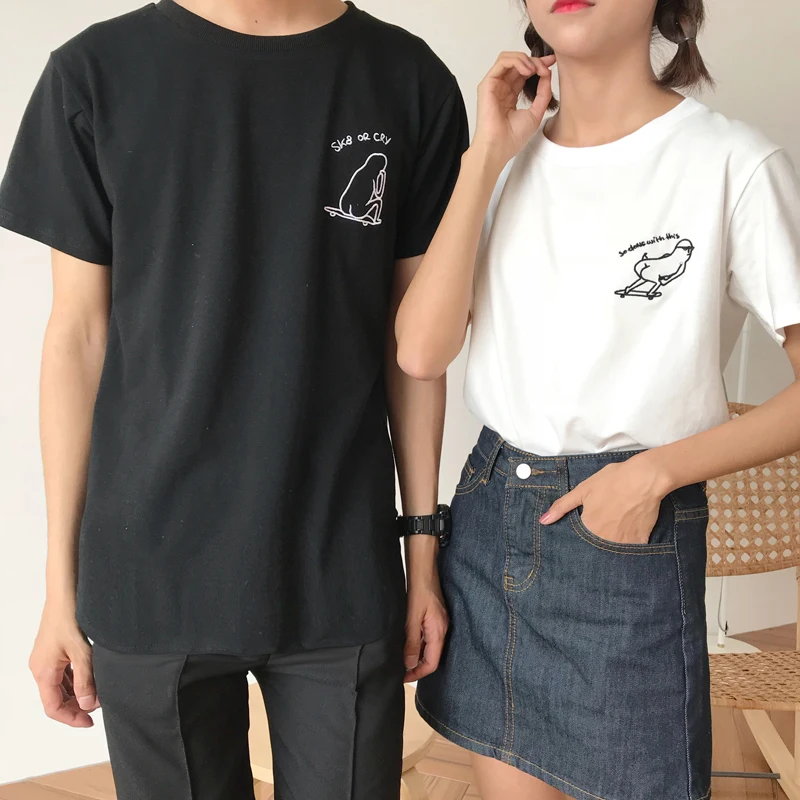 Женская Повседневная футболка Ulzzang Harajuku Kawaii С мультяшным принтом и круглым