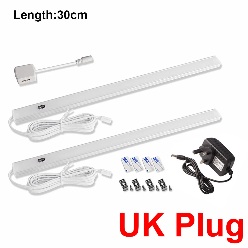2x30cm-UK Plug 12 В сенсорный светодиодный светильник для кухонного шкафа, лампа с датчиком движения для рук, барный светильник, шкаф для спальни, шкаф, светильник, s светодиодный светильник, лампада - Color: 2x30cm-UK Plug