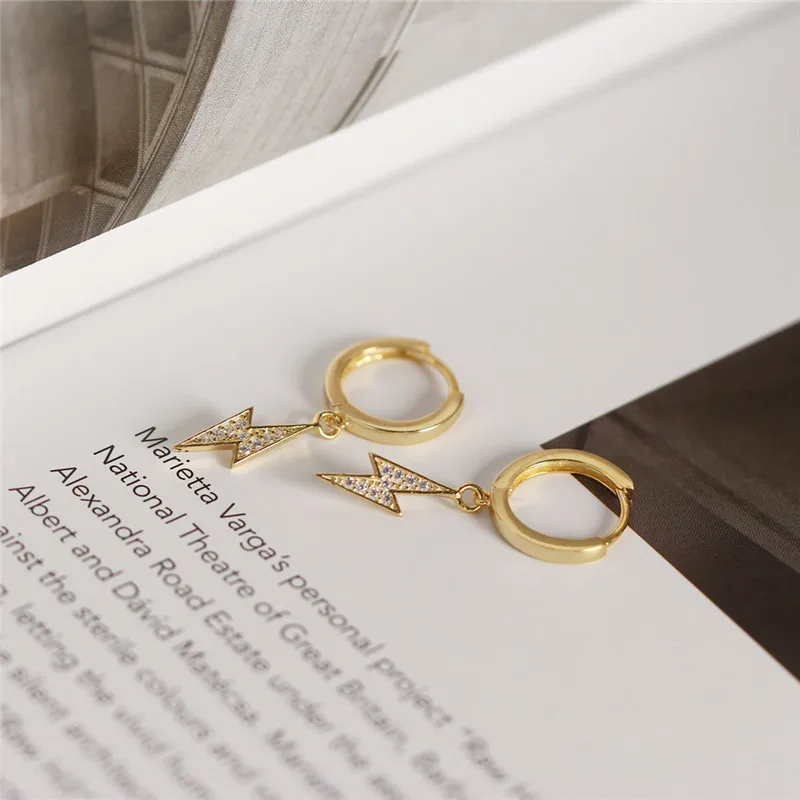 Goldcolor Женские серьги 925 пробы серебряные серьги молнии простые очаровательные дикие серьги свадебный подарок для девушки - Окраска металла: Goldcolor