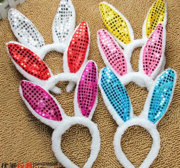 

Women children Rabbit fluffy plush sequins Ear headbands Festive event Party headwear Christmas bunny COS Performing props gift