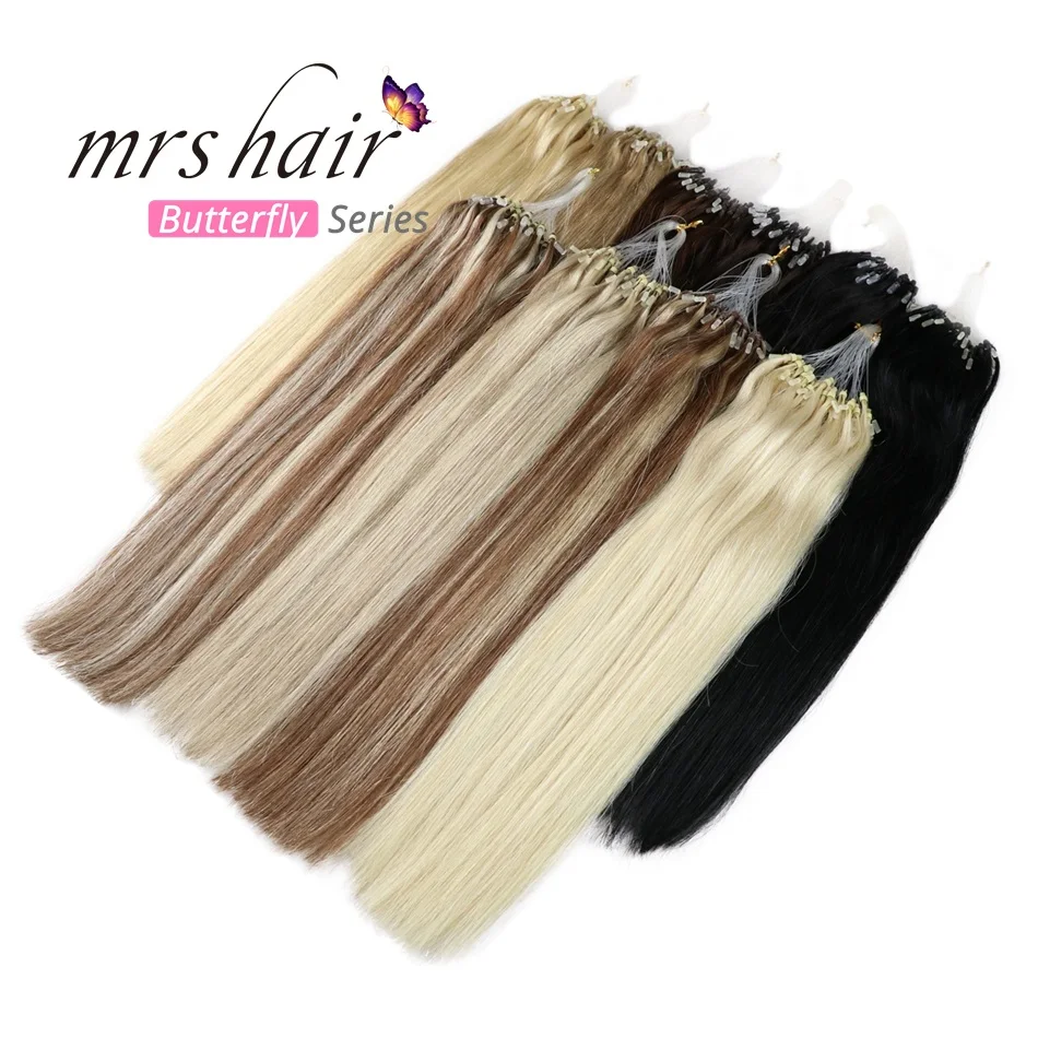 MRSHAIR, прямые волосы на микро кольцах, 1"-24", 1 г/шт., 50 шт., натуральные волосы Remy для наращивания