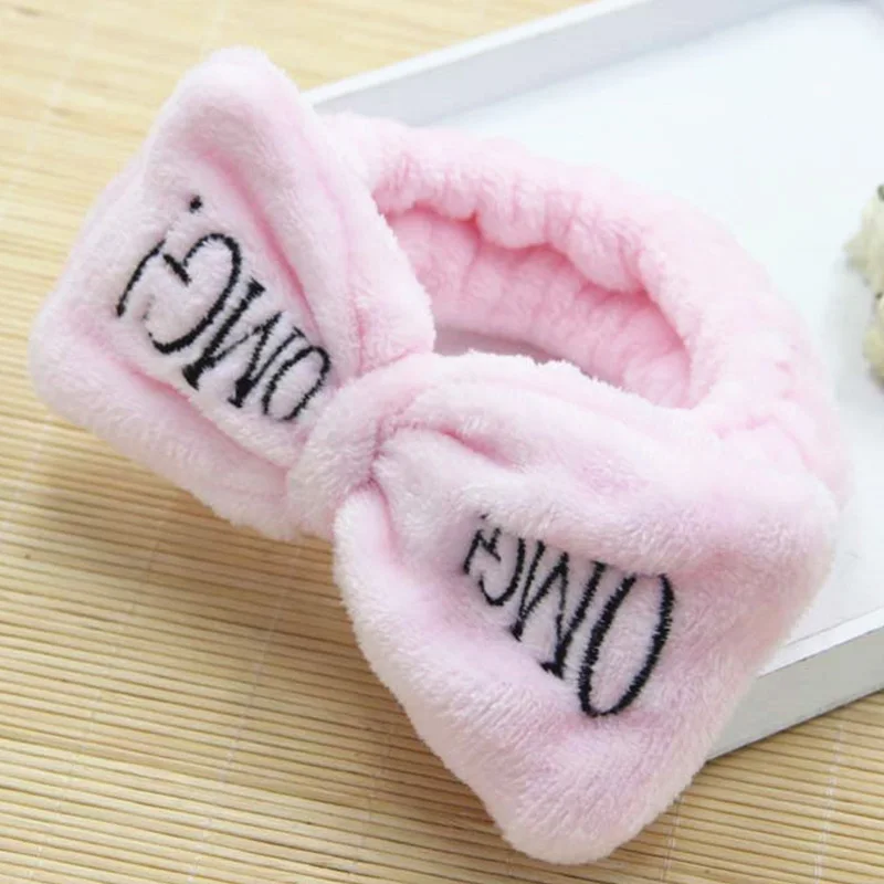 

New Hair Accessories OMG Letter Coral Fleece Wash Face Bow Cosmetics for Hairbands For Women Girls Elastic Soft Turban Headbands